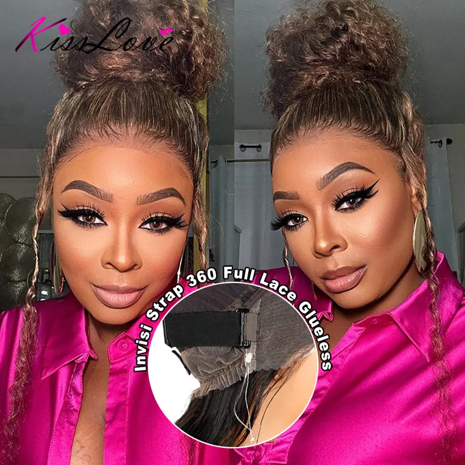 Chocolate Brown Invisi Strap Snug Fit 360 Glueless Wigs Human Hair Water Wave Full Lace Frontal Wig Bleached Knots Deep Wave Wig