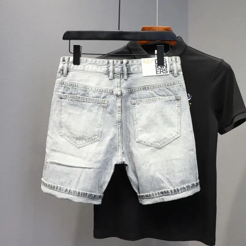Men's Denim Shorts 2025 Summer New Splicing Contrasting Colors Slim Small Foot Trendy Medium Pants Men Clothing Classic Jeans