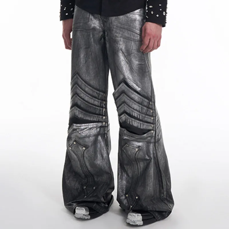 HKSH Lente Nieuwe Mannen Tij Y2K Streetwear Trendy Verzilverde Jeans Elegante Mode Avant Garde Ridder Wijde Pijpen Broek Ins HK5256