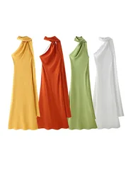 HH Woman Casual Halter Neck Asymmetrical Design Slim Party Evening Dress Fashion Women Sleeveless Backless Long Dress Mujer