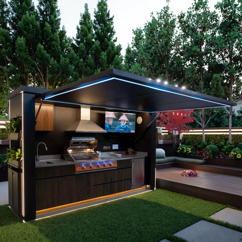 Professional Wholesale  Luxury Stainless Steel BBQ Kitchen Cabinet for Outdoor Garden Featuring Metal Shed Frame Factory Price