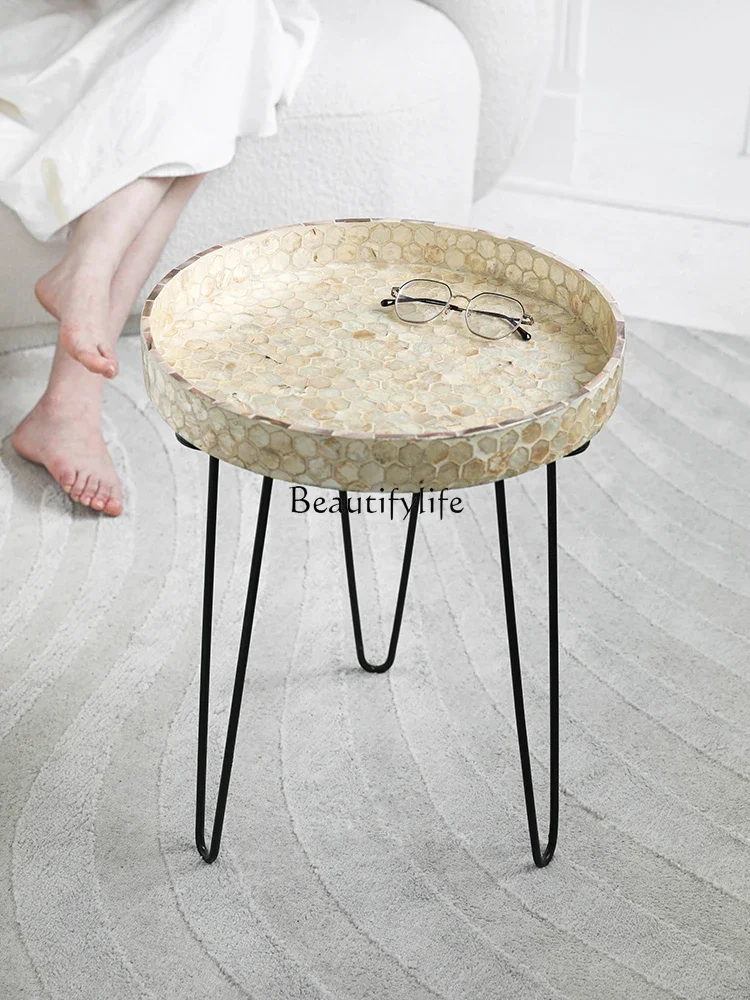 Natural shell round tray edge, wabi-sabi wind storage, bed and breakfast decoration table