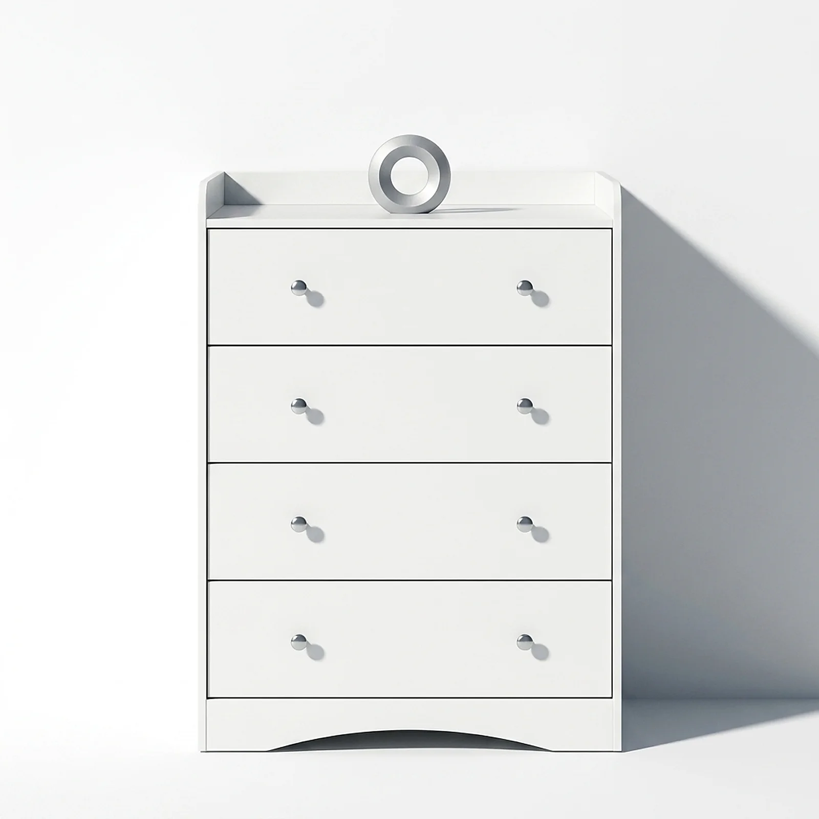 Zoyiancy White 4 Drawer Wooden Dresser Cabinet, Modern Small Space Storage Chest With Silver Knobs