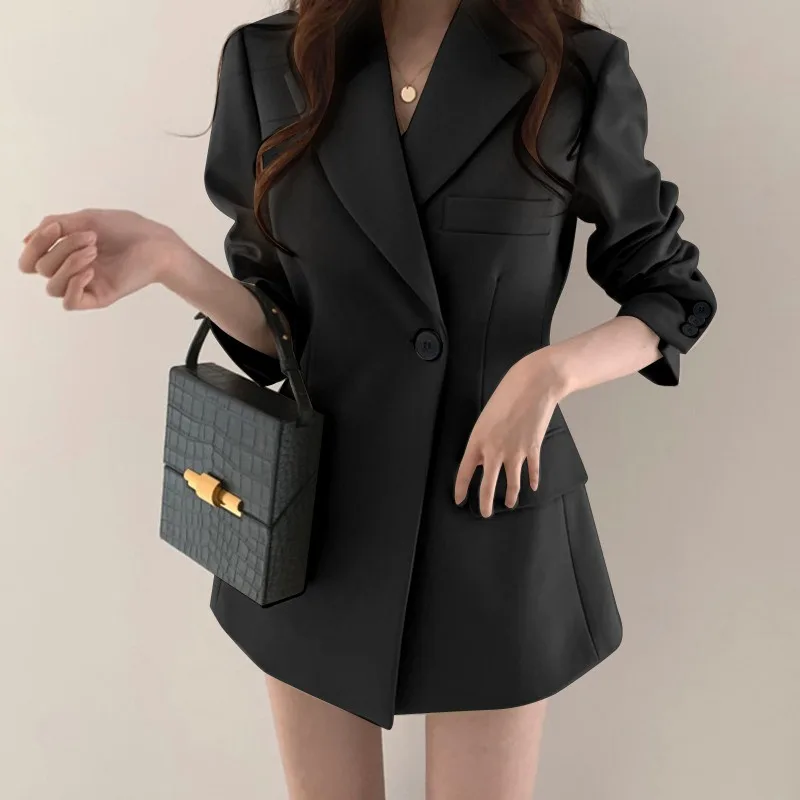 

Women's Solid Color Button Pocket Cardigan Long Sleeve Blazer Korean Style Retro Top