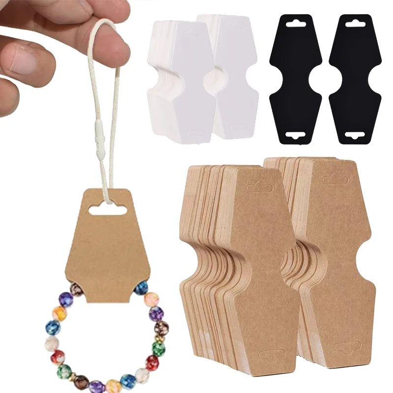 

100pcs Kraft Paper Label Foldable Display Cards With Rope Bracelet Necklace Retail Cardboard Packaging Tags for DIY Jewelry TMZ