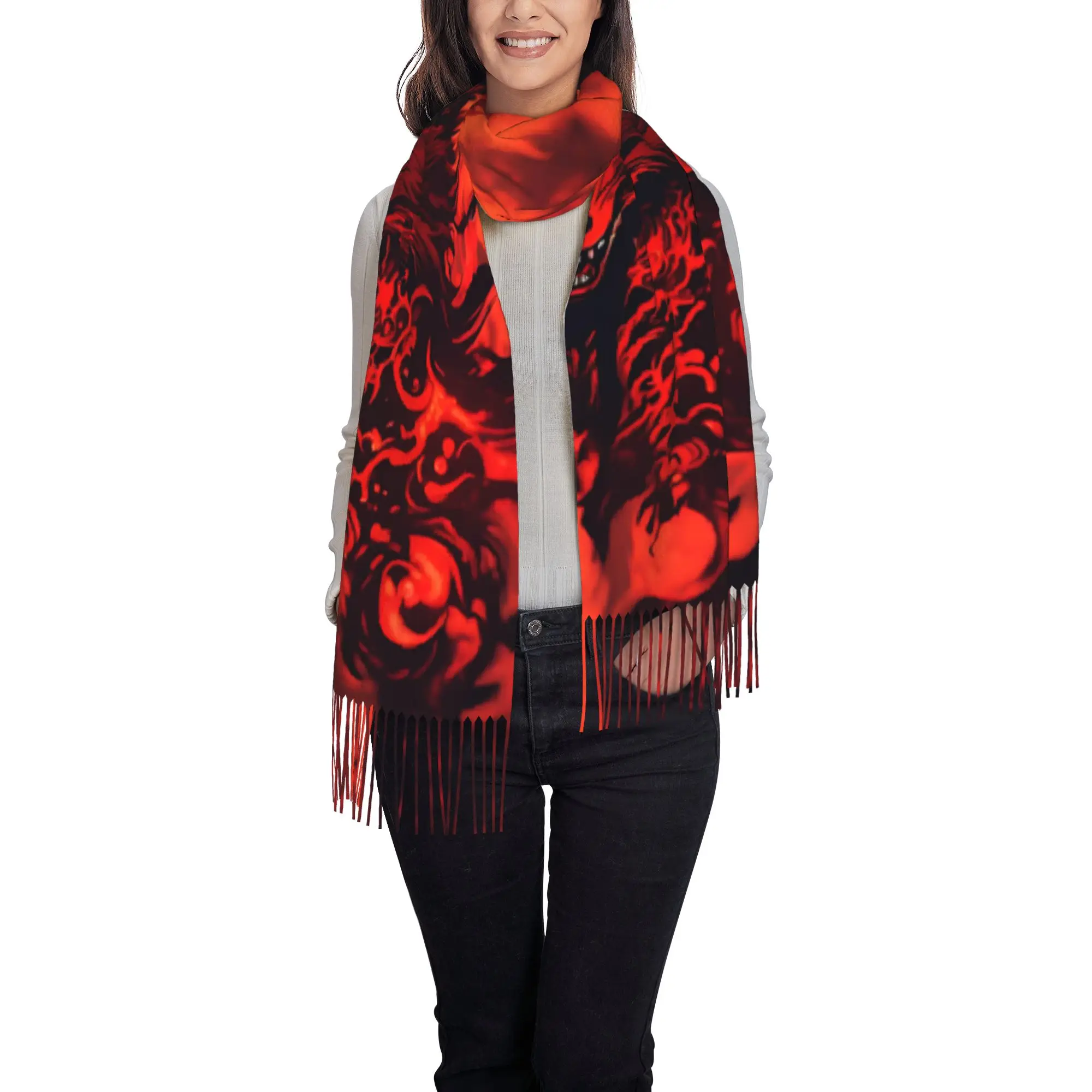 1 PC Halloween Dark Fox Flame Texture Autumn Scarf Women Winter Pashmina Shawls Warm Blanket Wraps  Female Thick Scarves