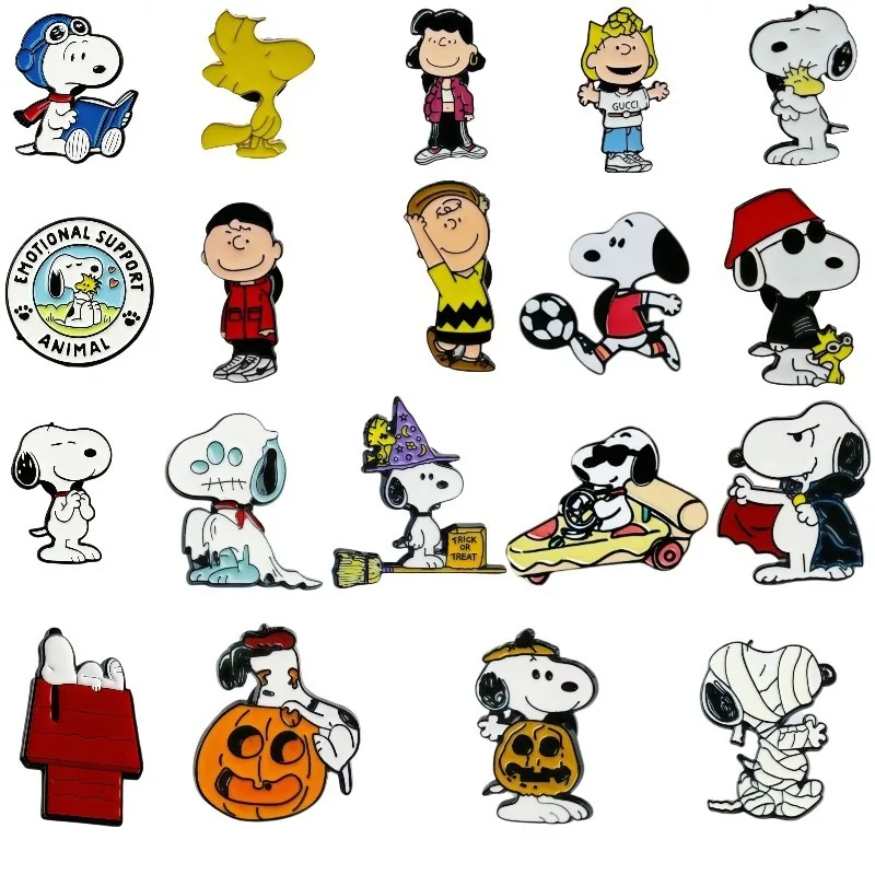 Hot selling Snoopy Badge Cute Dog Cartoon Metal Brooch Design Creative Personalized Badge Versatile Decorative Accessories