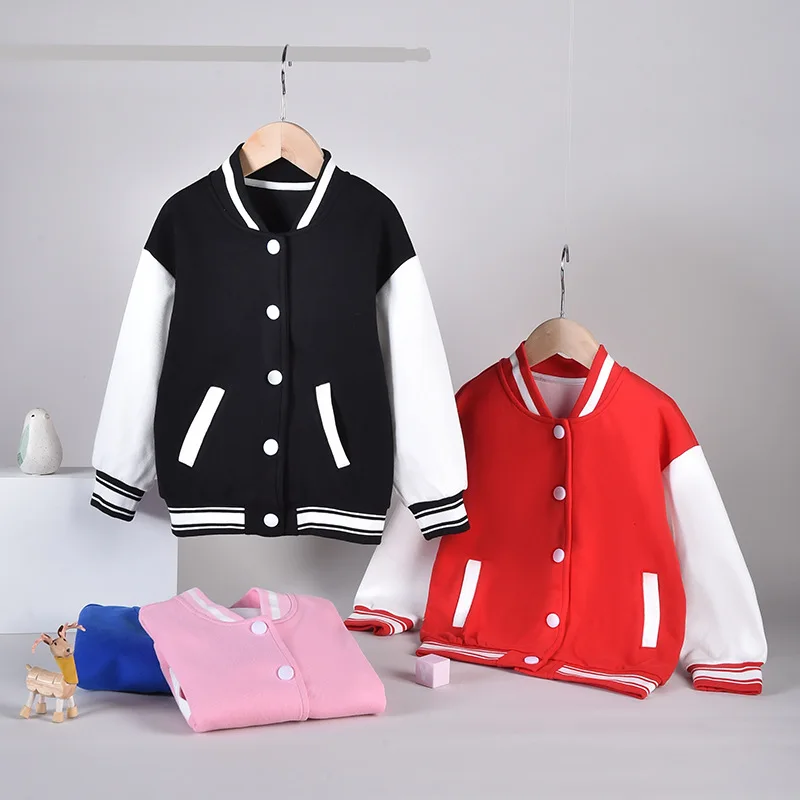 

Boys' and girls' Baseball uniform children's neutral spring and autumn plain patchwork coat 2-14Y