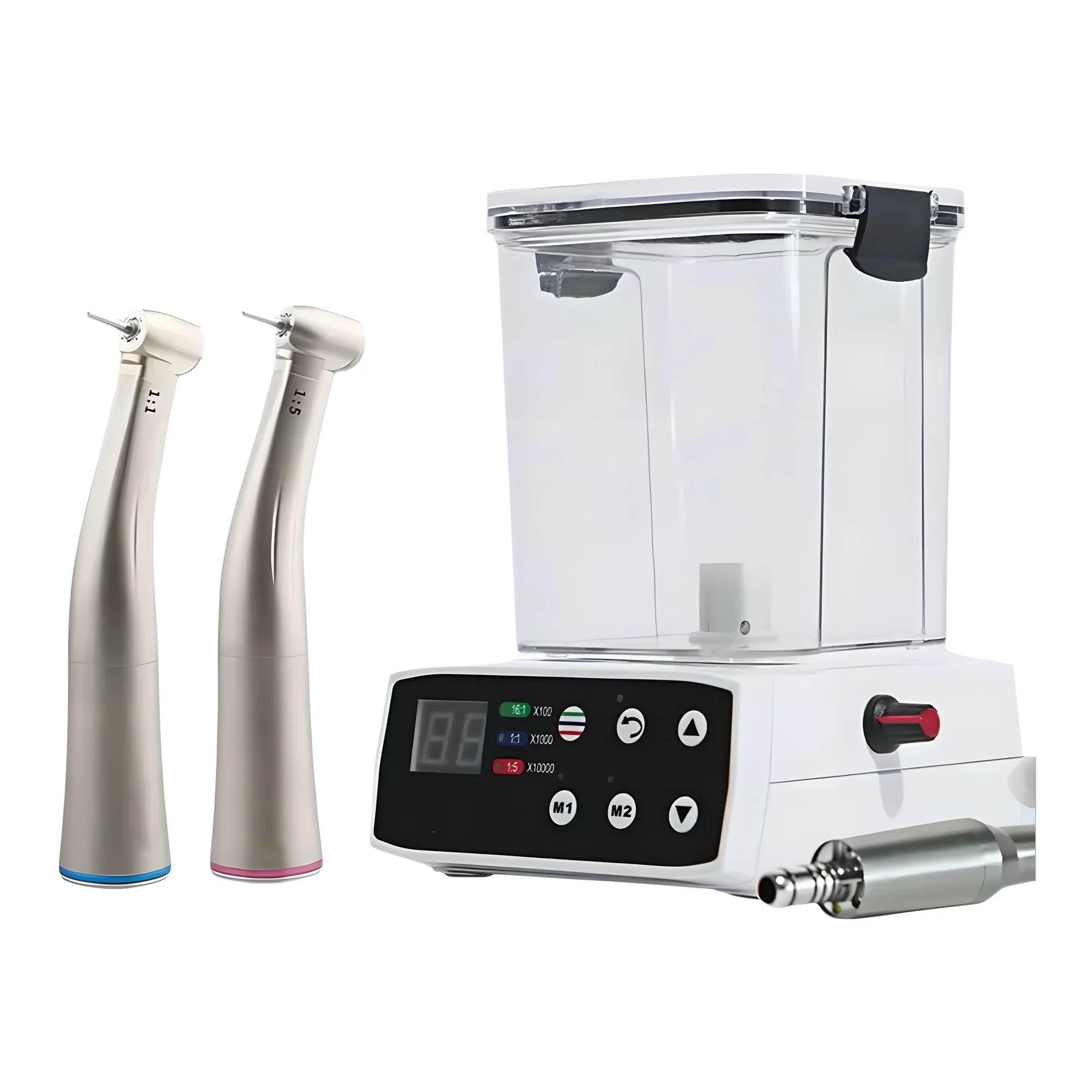 

Adjustable Speed Dental Micro Motor with 1:1/1:5 Contra Angle Handpieces & Water Supply System