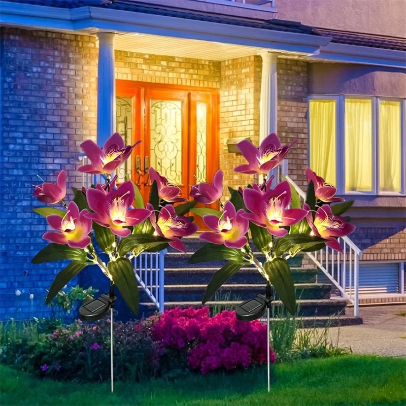 1pc LED Solar Ground Lights,Artificial Flower Lawn Lights, 7-head Solar Orchid Lights For Patio Yard Garden Christmas Decoration image 2