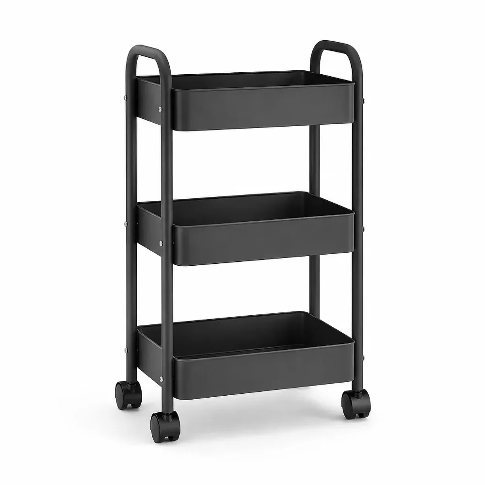 3-Tier Slim Rolling Storage Cart, 66 cm High Metal Utility Trolley for Kitchen, Bathroom and Laundry Room