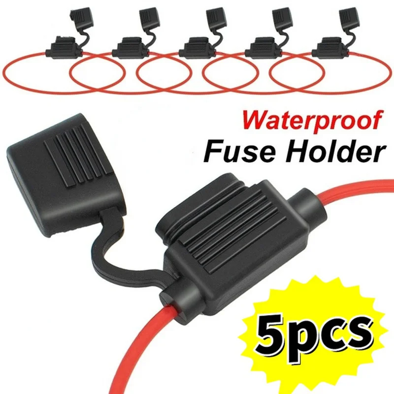 5pcs Auto Car Blade Inline Type Mini Fuse Waterproof Holder Case Motor 12V 32V Wire Cutoff Switch Socket Anti-Splash Cover