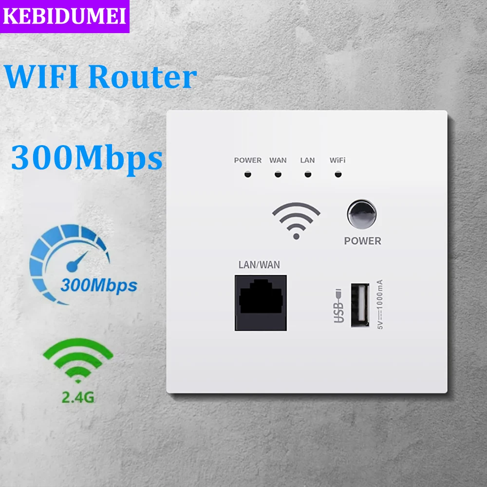 300Mbps Wireless WiFi Socket RJ45 AP Relay 2.4GHz Wireless WiFi Router Smart USB Socket 220V Power Embedded Wall WIFI Repeater