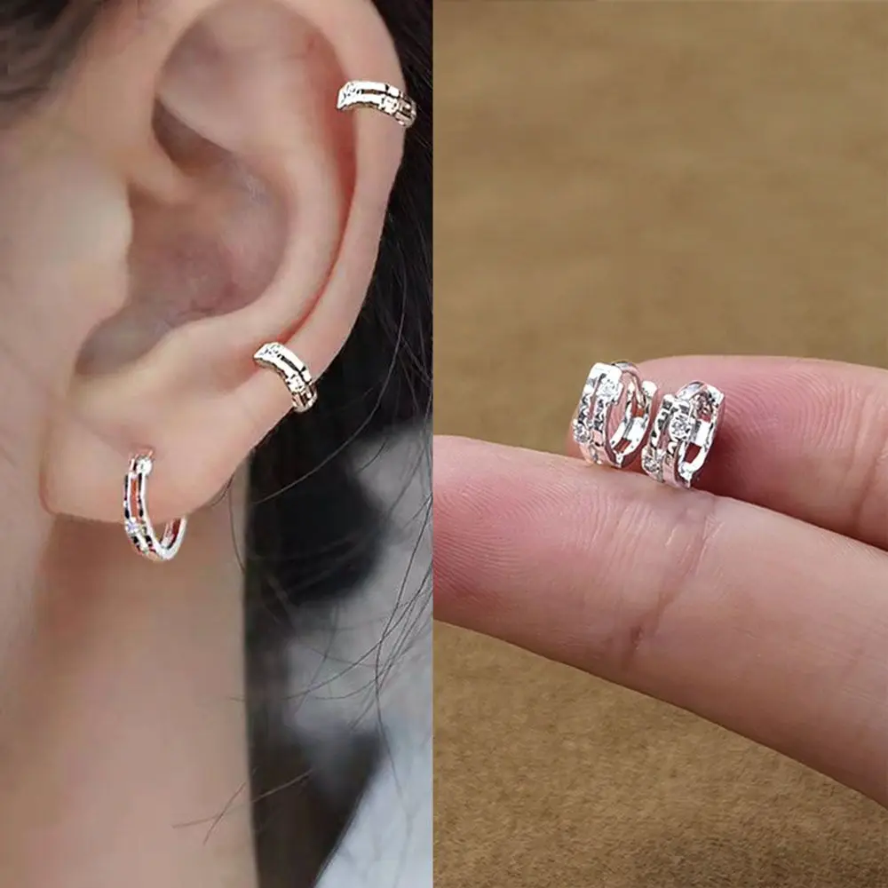 Simple Hypoallergenic Piercing Cartilage Jewelry Cubic Zirconia Cuff Earrings Hoop Earrings Huggie Stud