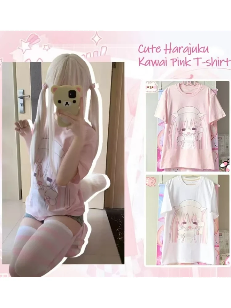 Y2k femmes vêtements mignon dessin animé été à manches courtes hauts en vrac Anime impression sous-culture t-shirts Haraiuku nouveau Kawaii doux t-shirts