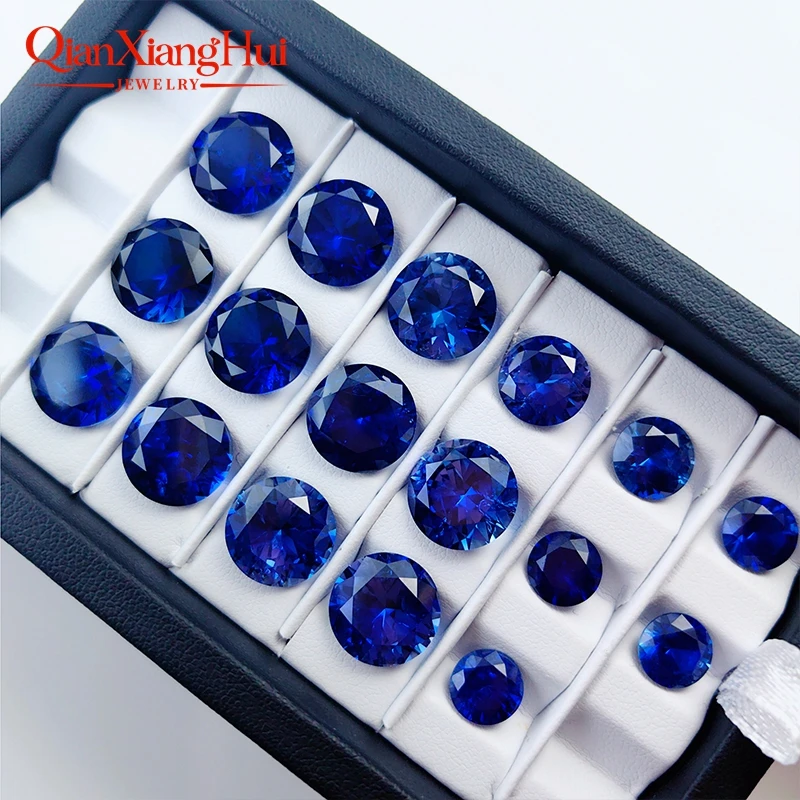Royal Blue Cornflower Blue Color Lab Created Sapphire Round Shape Diamond Cut Including Minor Cracks Inclusions Loose Gem Stone