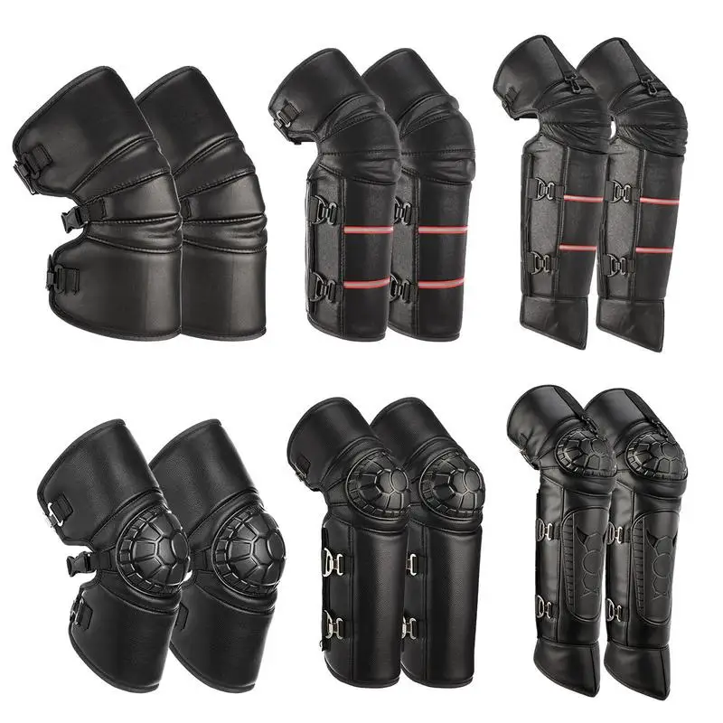 Motorcycle Knee Guards Reflective Knee Brace Pads For Riding Waterproof Winter Thick Plush Adjustable PU Knee Pads Windproof