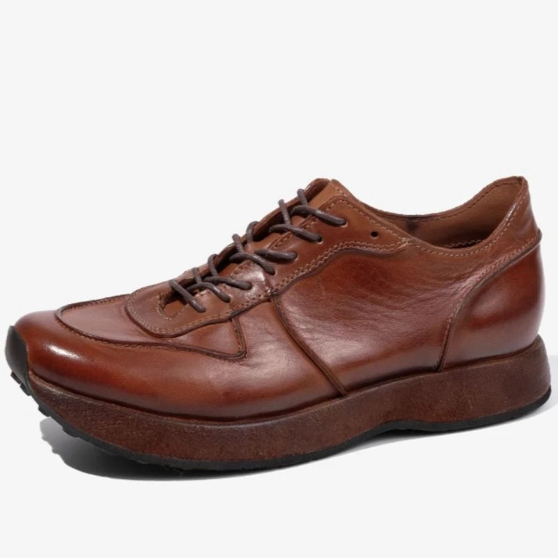 Men's Breathable Comfortable Genuine Leather Hand-sewn Goodyear Casual Sports Shoes England Retro Horseskin Training Shoes for