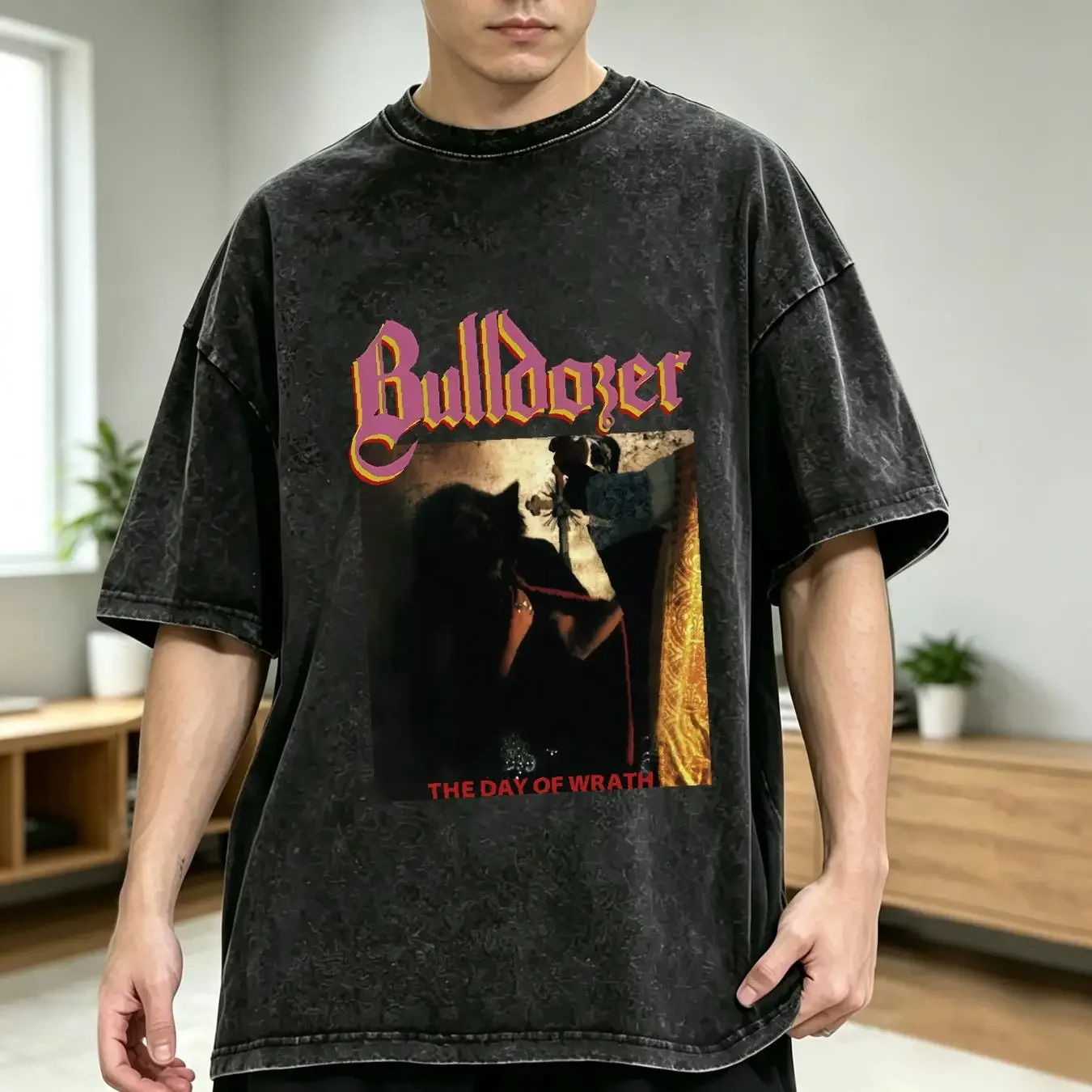 washed T Shirt BULLDOZER THE DAY OF WRATH 1985 BLACK FULLSIZE S 5XL vintage Washed fashion streetwear Stylish Soft Casual