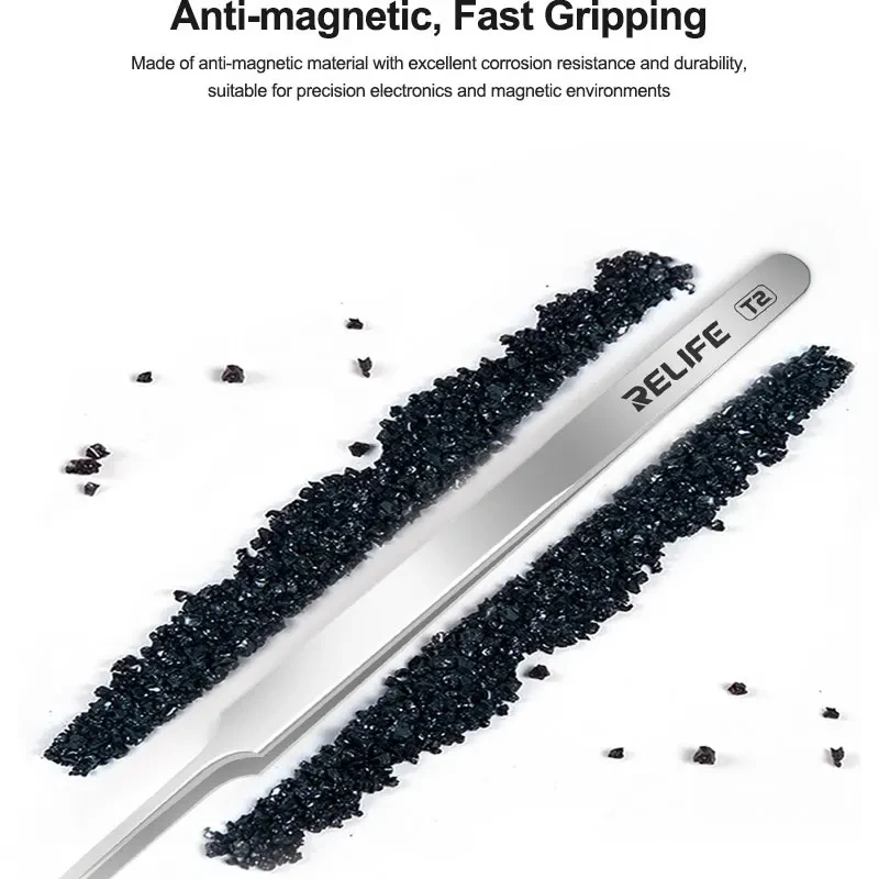 Прецизионные пинцеты с плоским кончиком RELIFE T2, немагнитные для ремонта телефонных и микросхем, инструмент для обслуживания ручной работы