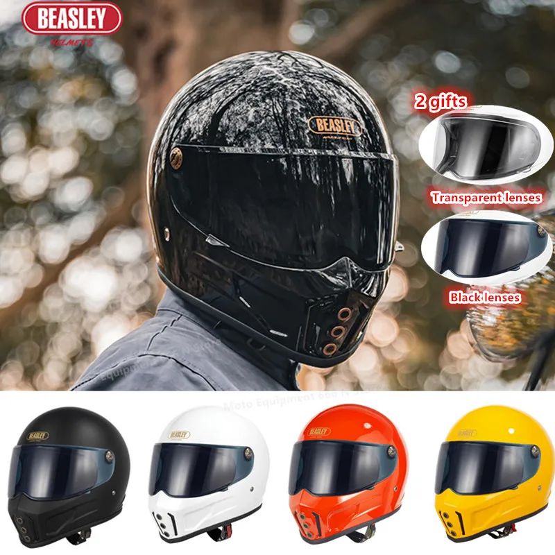 Beasley Motorcycle Helmet Personality Retro Knight Helmet Fiberglass Retro Full-face Helmet  All Seasons DOT certification