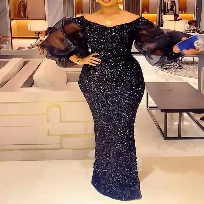 Африканские платья 2022, летние сексуальные модные платья макси с длинными рукавами и блестками, африканская одежда, африканские женские платья-карандаш
