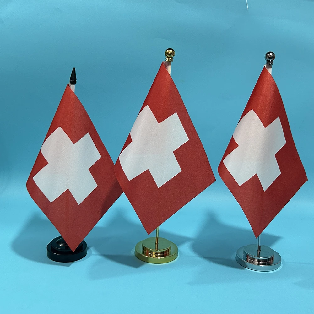 (SKY FLAG) Office Desk Flag Of Swiss Flag 14x21cm Polyester Table Flag Switzerland National Banner Desk Ornaments Flags