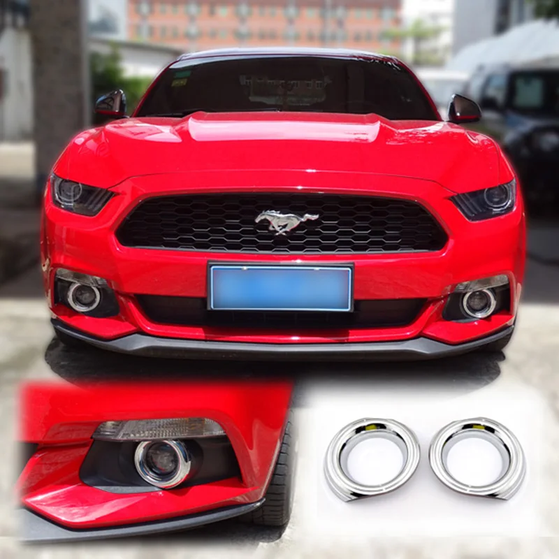 Front bumper chrome fog light cover bezel Trim car parts accessory For Ford Mustang GT 2015-2018