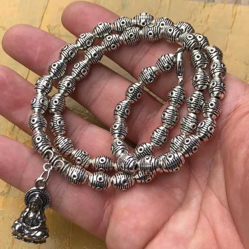 Tibetan Miao Silver Drum Bead Necklace Fashion Versatile