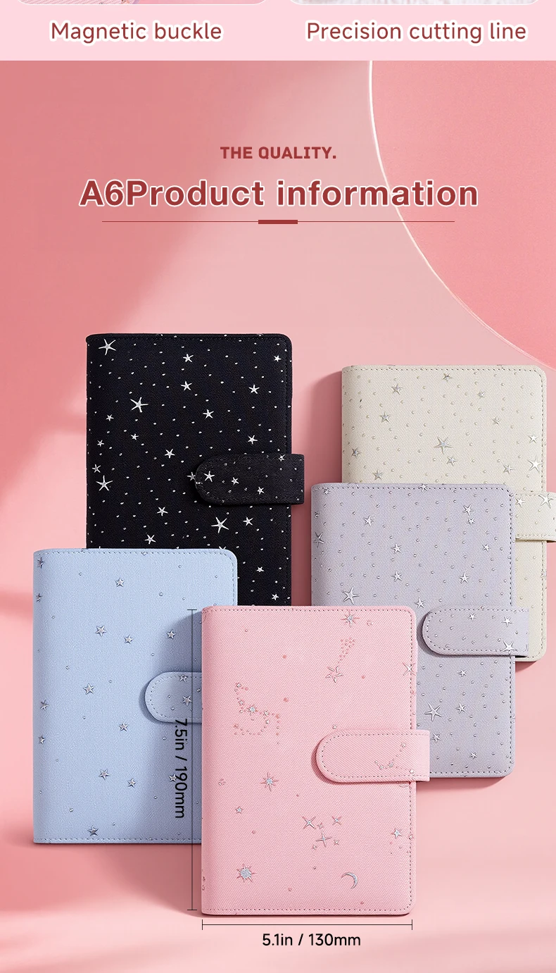 A5 A6 Glitzer-Stern DIY Ringbuch-Einband Tagebuch Agenda Planer Papiereinband Schulbedarf – Detail 8