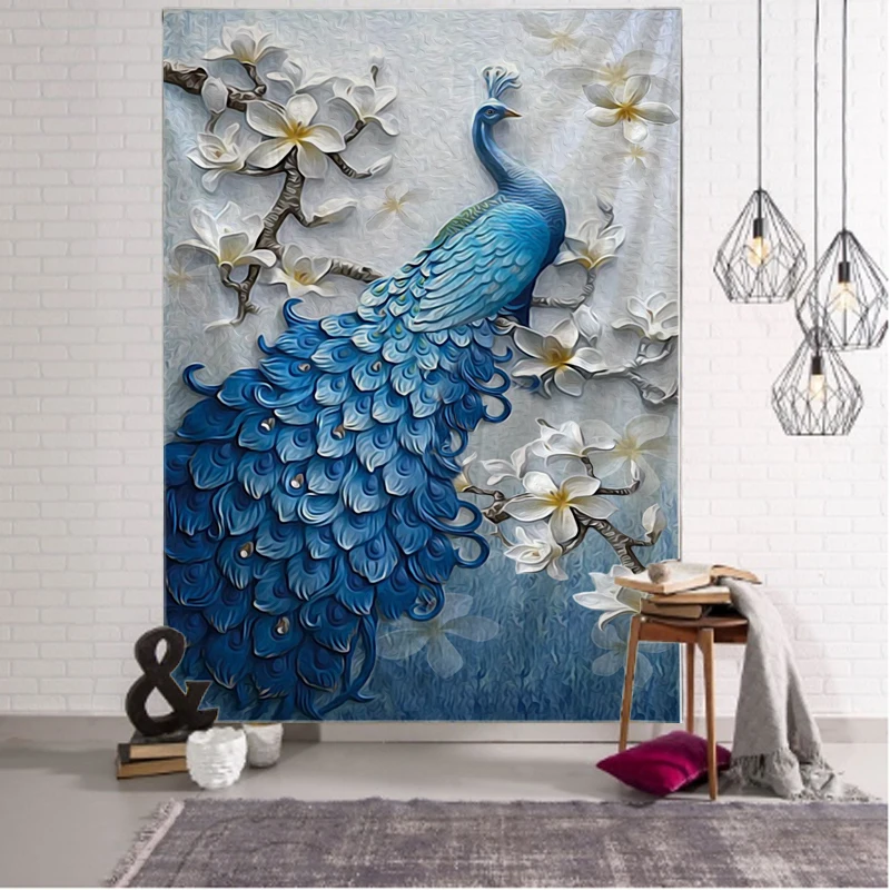 3DGreat forest tapestry forest peacock wall hanging peacock Bohemian Hippie mushroom rock polyester blanket