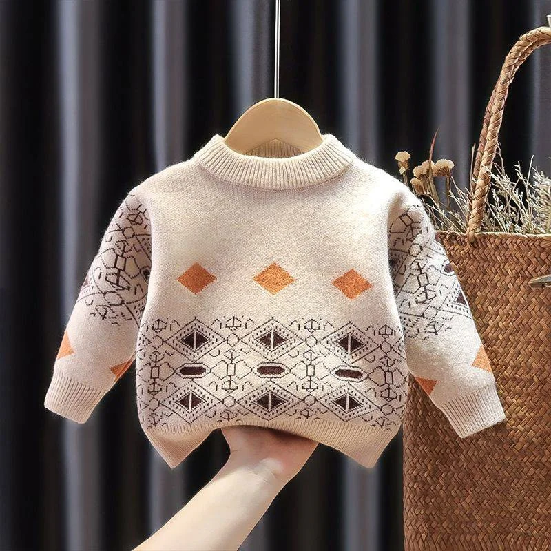 Suéter de lana de ganchillo para niños, cortavientos de algodón grueso naranja, para la escuela prendas de vestir, ropa cálida para niños, otoño e invierno, 2024