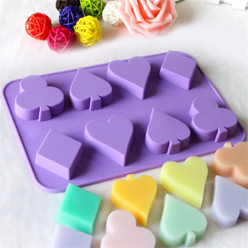 

New Arrival 8 Hole Poker Pattern Silicone Chocolate Mold Creative Heart shape square cookies Mold Cake Decoration Baking Tools﻿
