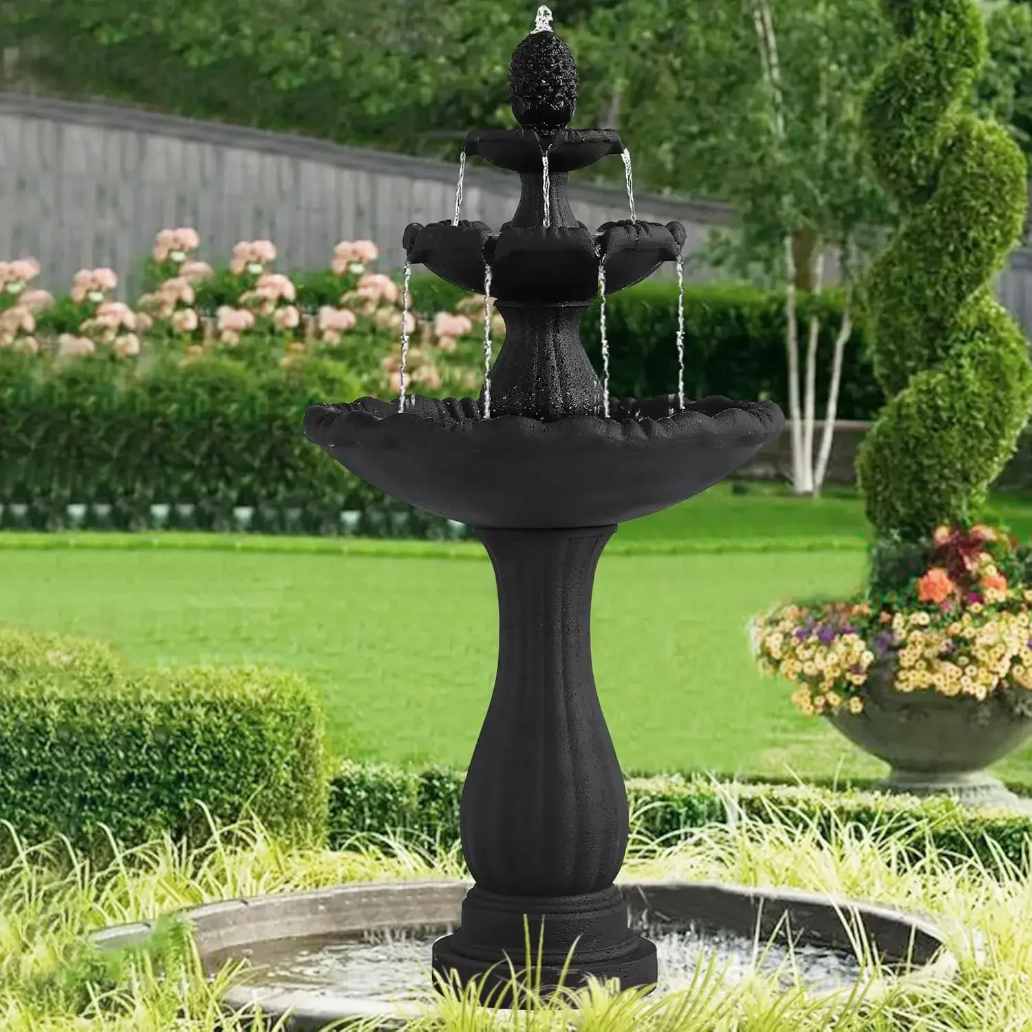 47.4'H Italian Outdoor Garden Water Fountains, Fountains and Waterfalls Outside, Large Cascading Indoor Floor-Standing Resin Bub
