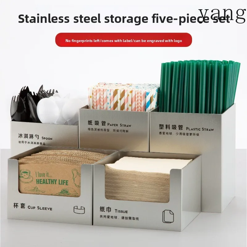 CX stainless steel wooden straw box HEYTEA same five-piece cup set box milk tea shop commercial