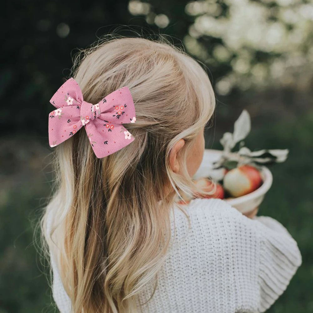 2Pcs/Set Summer Spring Baby Girls Print Bows Hairpins Safe Clips Barrettes for Infants Toddlers Baby Hair Accessories Gifts