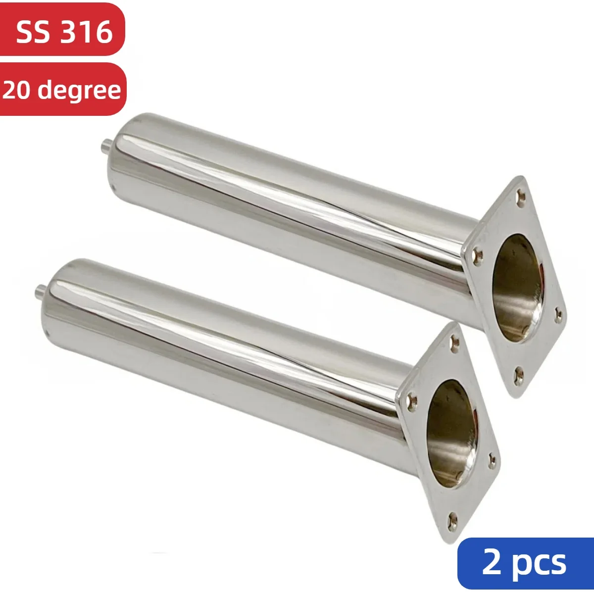 2 PCS 20 Degree 316 Stainless Steel Fishing Rod Holder With Drain Mirror Polished