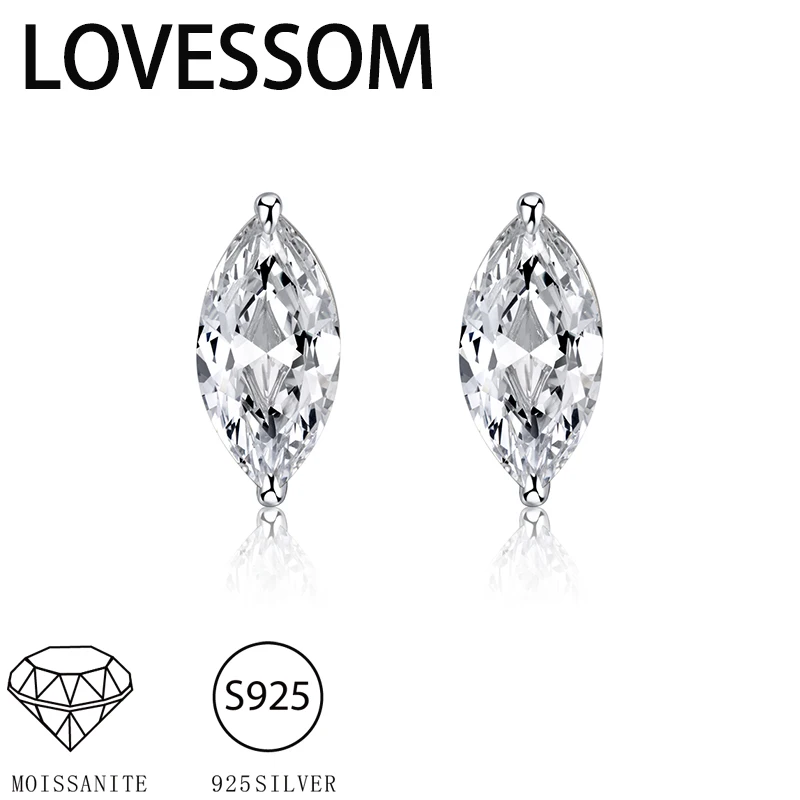 

A pair of 925 silver 1 carat marquise moissanite simple temperament men's and women's couple earrings