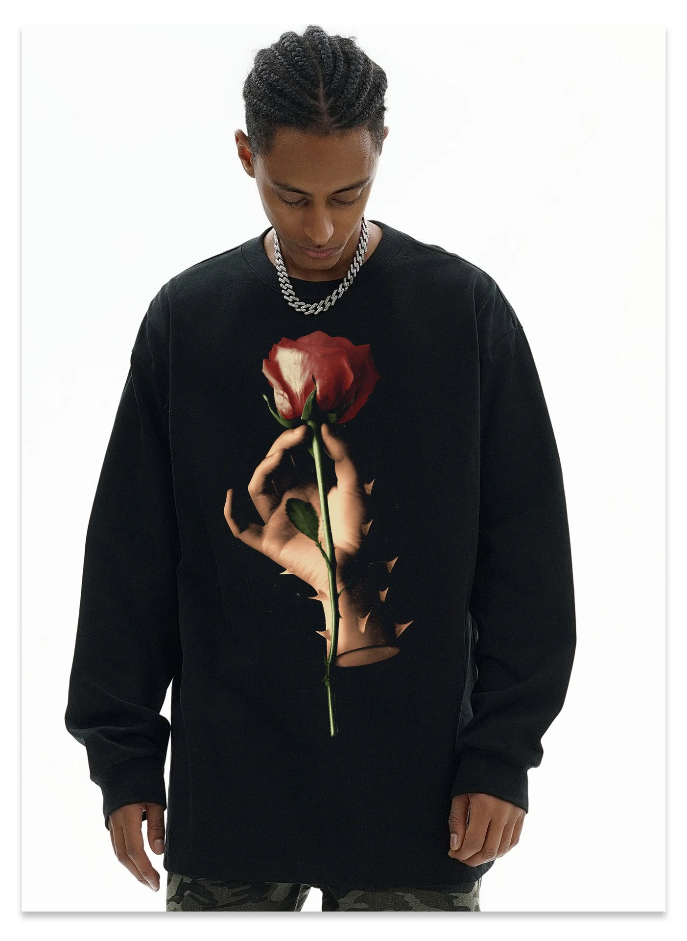 Thorny Roses&Hands 3D Print Long Sleeve men hoodie High Street Men Pullover Sweatshirt Oversize O-Neck Pullover  Male Sweatshirt