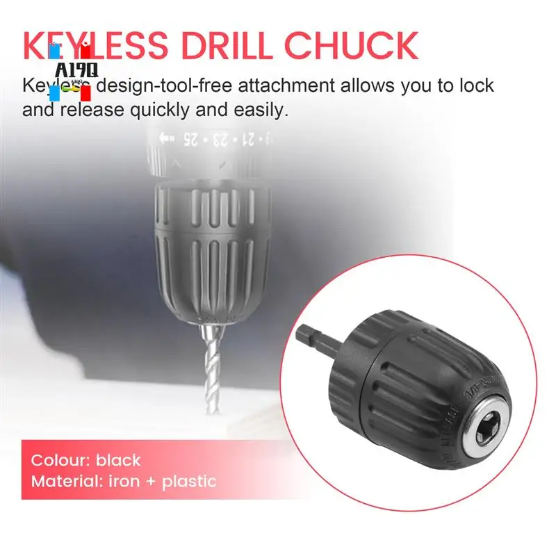 

A19Q-2 Pieces Of Hand-Tight Chuck Set Adapter Heavy Duty 10Mm Keyless Drill Chuck With Adapter Hardware Tools