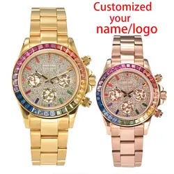 Custom Logo 39.5mm Mens Watch Sterile Dial Colored Diamonds Dial Watch Sapphire Crystal Vk63 quartz Movement Watch ﻿