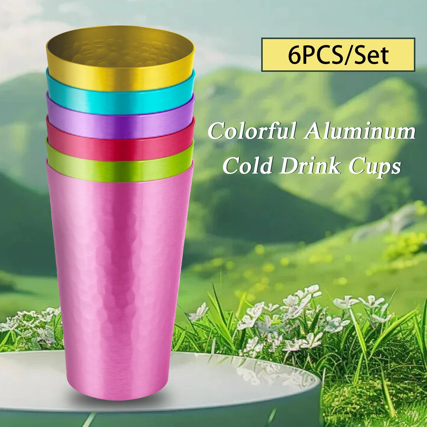 

6 шт. красочные алюминиевые чашки для холодных напитков, кружки для холодного кофе, пива, штабелируемые каменные поверхности, молоток, текстура, алюминиевая чашка, домашняя дорожная чашка