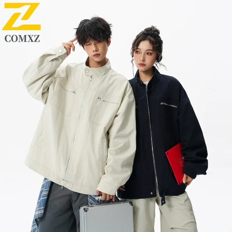 

Men American Vintage Workwear Distressed Jacket Coat Loose Fit Top Trendy Autumn Casual Outerwear Street Fashion Lightweight2025