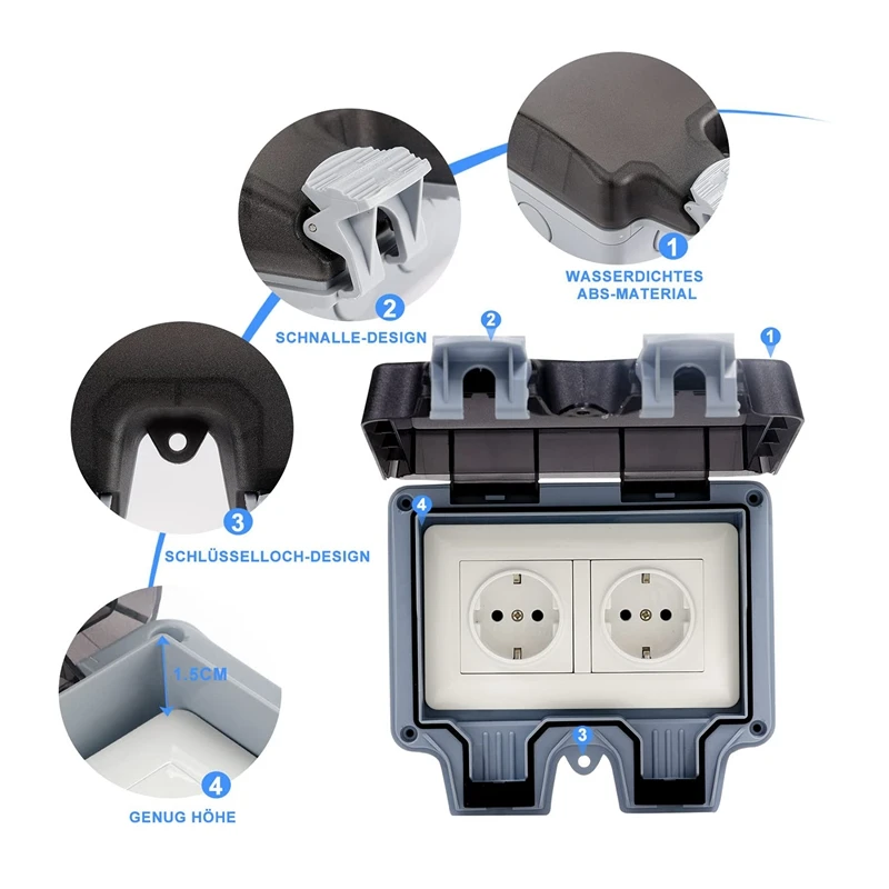 Outdoor Socket Waterproof-Outdoor Socket Garden Socket 16A Double Socket Surface-Mounted Socket Outdoor Socket EU Plug