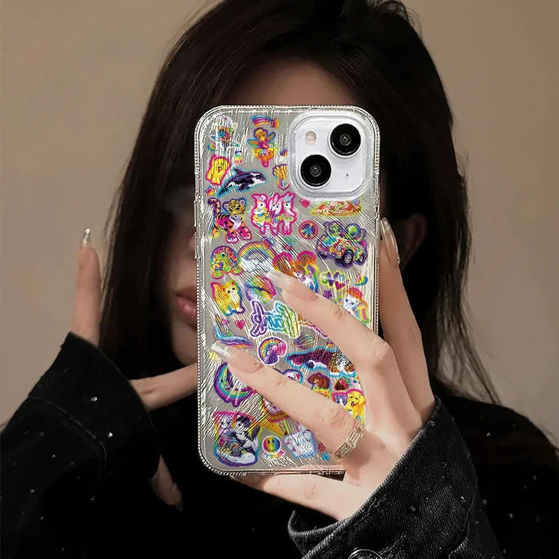 Lisa Frank Label Phone Case for Samsung Galaxy S24 S23 Ultra Plus 5G S21 FE Feather Texture Hard Cover