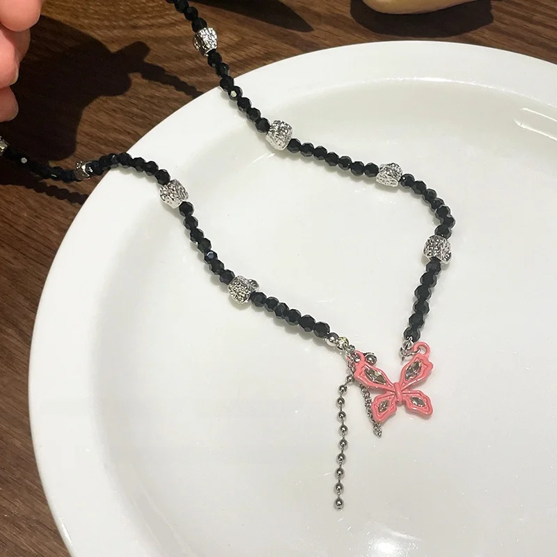 

Sweetheart Pink Tassel Nelace Women's High-End Sensation Hip Hop Spicy Cool Personali Beaded Clavicle Chain