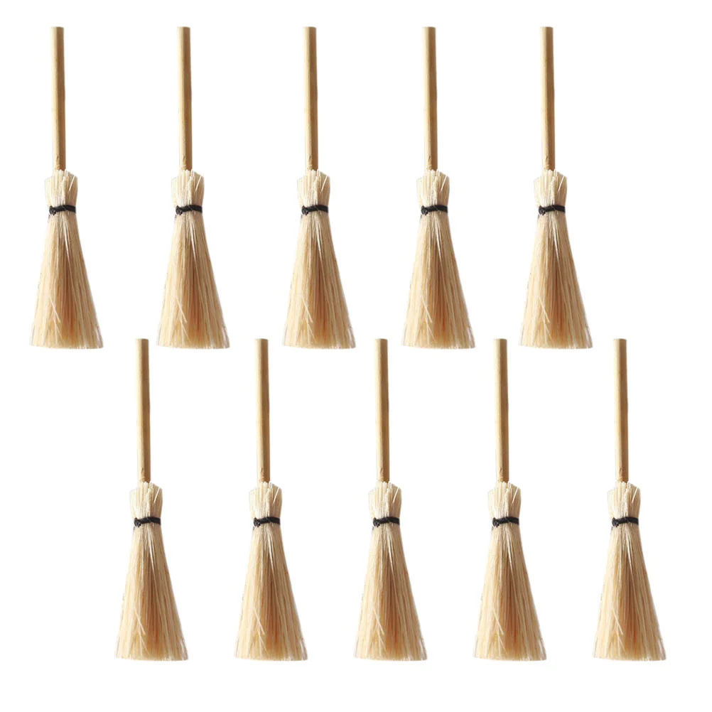 12 Pcs Mini Broom Miniature Decor Miniatures Mop Simulation Decoration Kid Toy Natural Bamboo Plaything House Supply Child