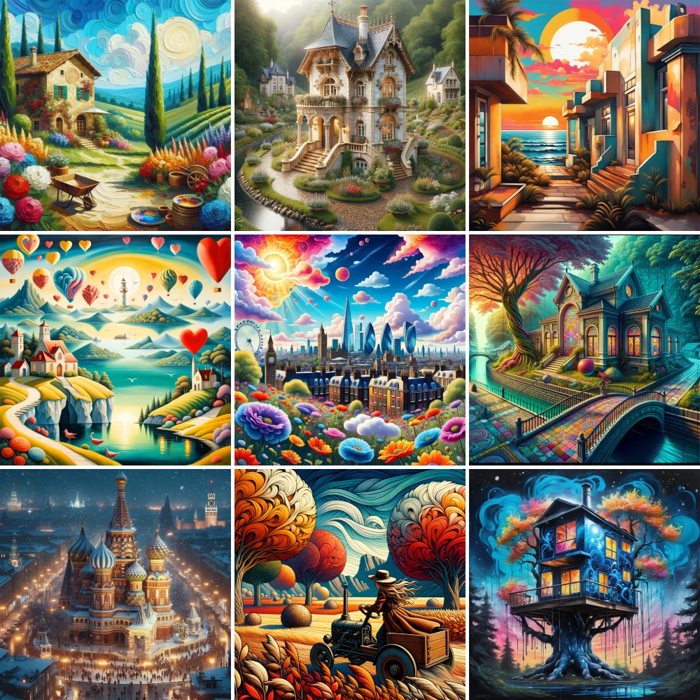 

Landscape Fantasy House Printed Cross Stitch Full Kit DIY Embroidery Handicraft Craft Knitting Handiwork Magic Different Stamped