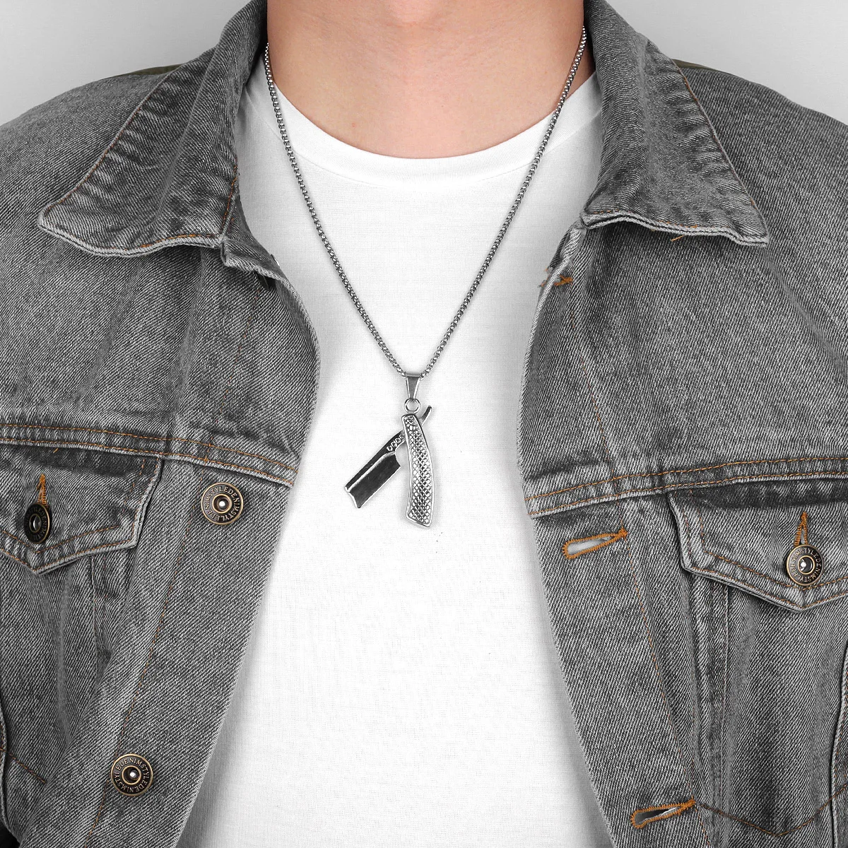 Haircut Razor Barber Long Men Necklaces Pendants Chain Punk for Boyfriend Male Stainless Steel Jewelry Creativity Gift Wholesale