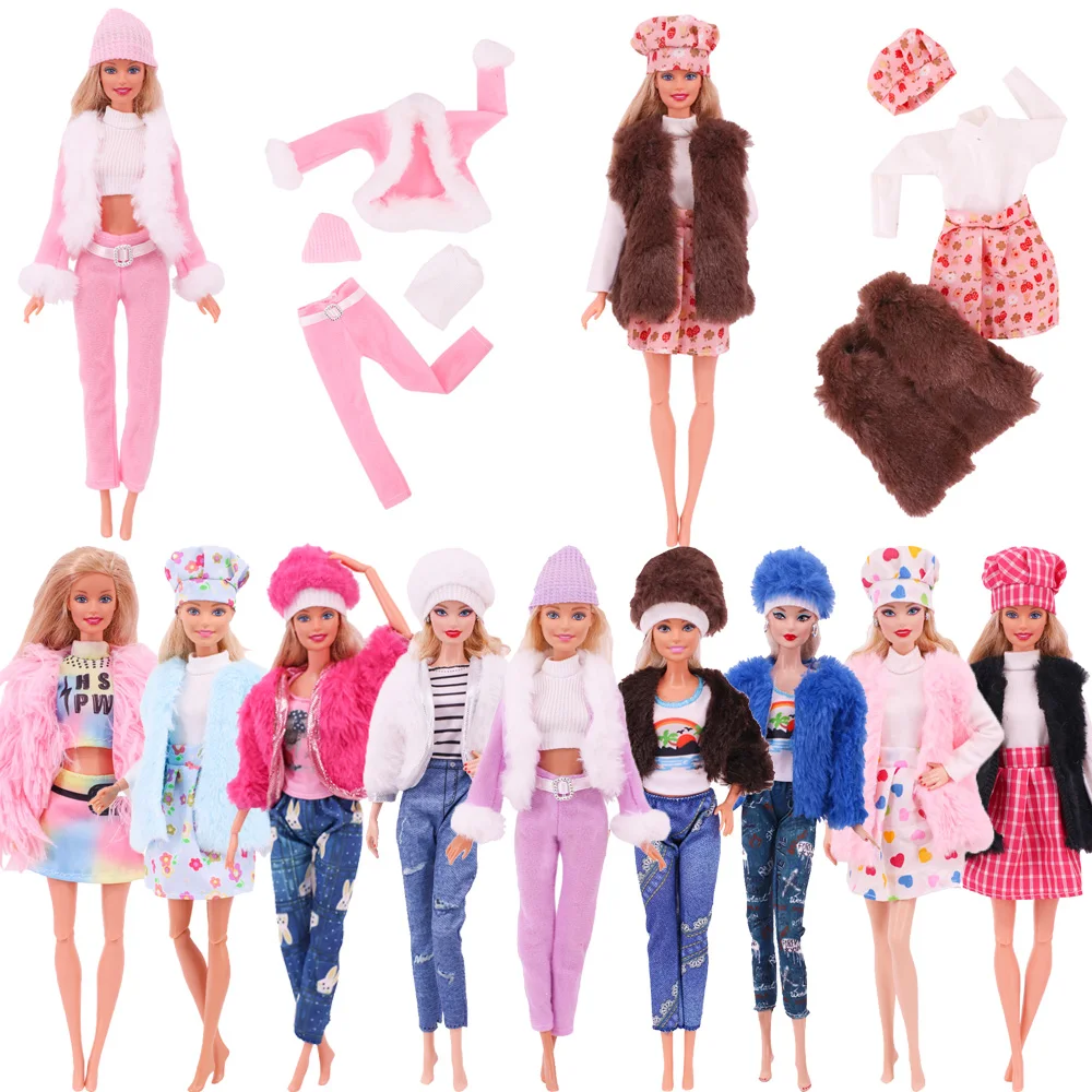 Doll Clothes Hat+Coat+T-shirt+Pants Fashion Outfits Dolls Clothes Plush Jacket for Barbiees 11.8inch &1/6 Blyth Accessories Gift